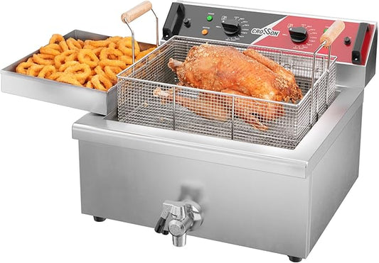 CROSSON 24Lbs Electirc Triple Basket Turkey Fryer With Oil Drain Spout,Oil Drain Rack,Commercial Countertop Donut Deep Fryer To Fry a Whole Fish or Turkey
