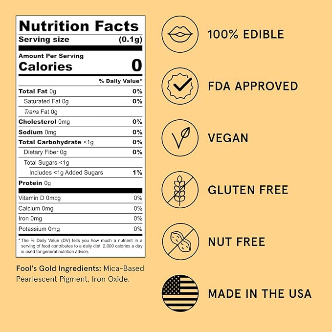 Fancy Sprinkles Fool's Gold Premium Edible Glitter, 100% Edible Glitter for Sparkling Food & Drinks No Taste or Texture (4gm)