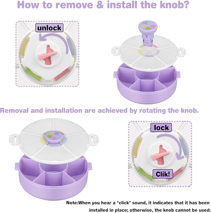 Kids Snack Spinner – Reusable Snack Container with 5 Compartments & Lid, BPA/PVC-Free, Dishwasher Safe, Perfect for Travel, School Lunches & On-the-Go Snacking, Purple