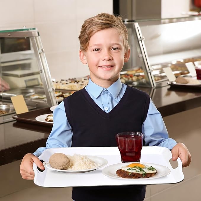 Blue Boat 14" x 10" Serving Trays Set of 2 White, Dinner Tray, Light Weight Easy to Clean Sturdy Stackable Melamine Serving Tray with Handle, Fruit, Snacks, and Desserts Trays