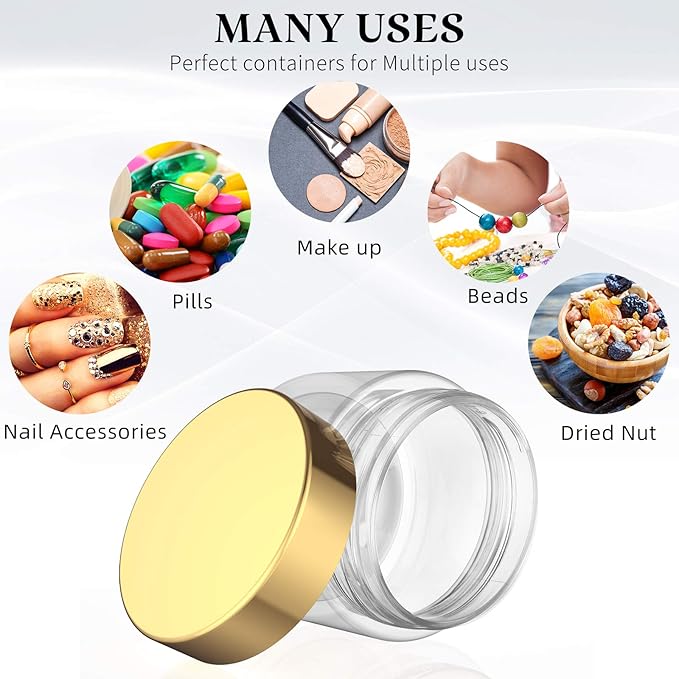 SATINIOR 6 Pack 6 oz Plastic Jars Containers with Lids Wide-mouth Refillable Leakproof Reusable Round Empty Jars for Travel Cosmetic Dry Food Spice Candy Cookie Home Kitchen Organizing(Gold)