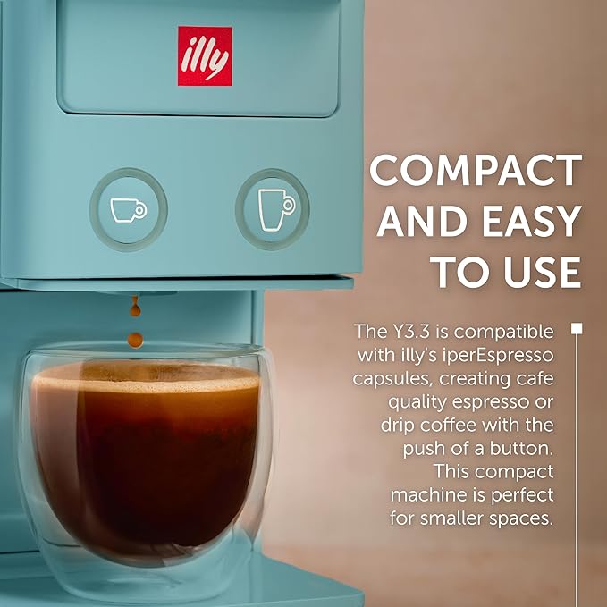 Illy Y3.3 Espresso Machine, Single Serve Coffee Machine for IperEspresso Capsules, Single Cup Espresso Maker (Amalfi Blue)