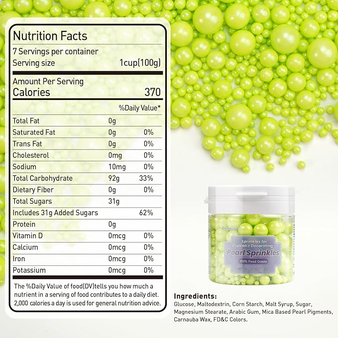 Dazzjoy Edible Green Pearl Sprinkles, Mix Size, 130g/4.58oz, Cupcake Toppers, Cake Decorations, Ice Cream, Easter, Wedding Party Valentines Easter Supplies