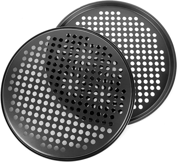 6PCS Pizza Pan with Holes 12 inch Round Pizza Pan Set Nonstick Pizza Baking Pan Carbon Steel Pizza Tray Black Pizza Crisper Pan for Home Baking Kitchen