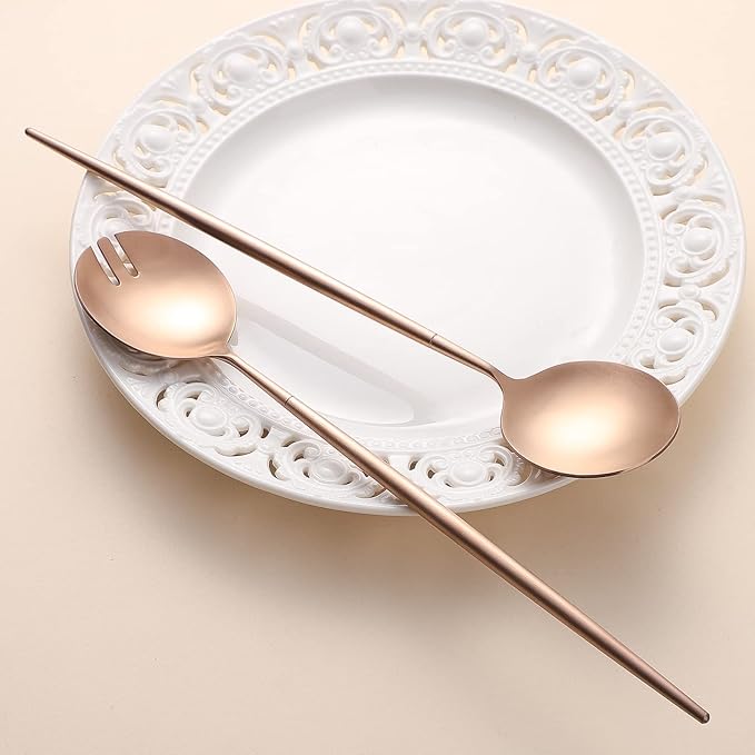 Salad Servers,Spoon and Fork Set 11.41 inch,18/10 Stainless Steel Salad Serving Titanium Plating (Rose gold)