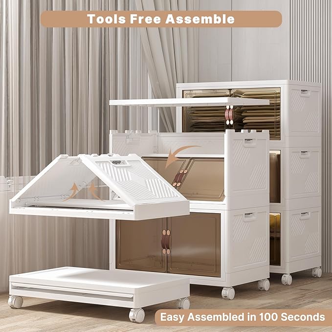 Extra Large Stackable Storage Bins with Lids and Wheels, Foldable Collapsible Closet Organizers,1344QT-168QT/42GAL*8Pack Plastic Stackable Storage drawers for bedroom Dorm