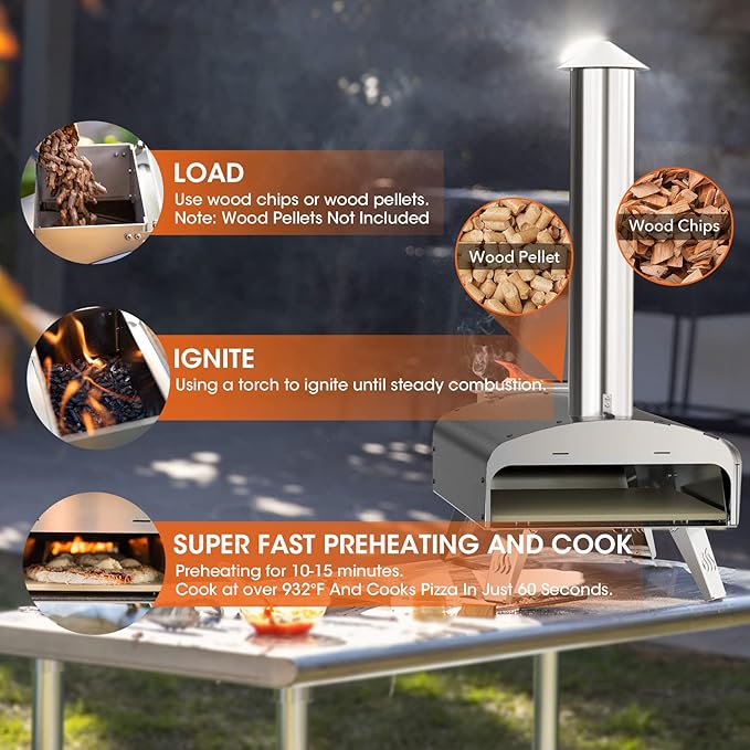 Outdoor Pizza Oven Wood Pellet 12" Pizza Ovens with Pizza Stone and Pizza Peel, Portable Wood-Fired Pizza Oven Pizza Stove for Backyard and Outside (Classic W-Oven Series)