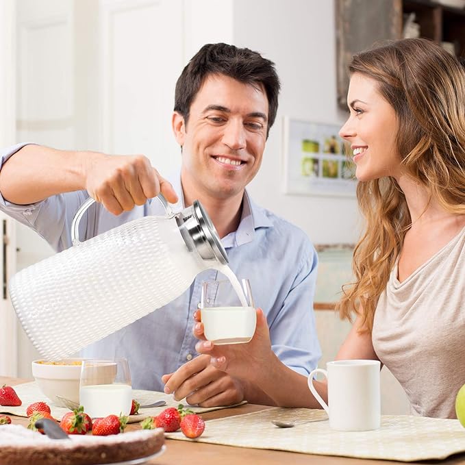 Aofmee 80oz Glass Pitcher with Lid, 2.4 Liter Water Pitcher, Glass Carafe for Cold or Hot Beverages, Sun Tea Jar, Easy Clean Heat Resistant Jug for Juice, Milk