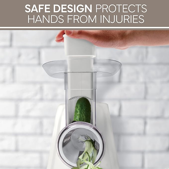 COOK WITH COLOR 5-in-1 Electric Slicer, 150W Food Prep Machine – Cheese Shredder, Fine & Coarse Graters, Potato Grater, Vegetable Slicer, Fruit, Salad Shooter, Compact Design for Bowl Prep, Cream