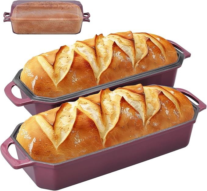 Bread Pan Cast Iron Loaf Pan with Lid Bread Loaf Pan 13x5 Inch Enameled Cast Iron Sourdough Bread Pan,Magenta