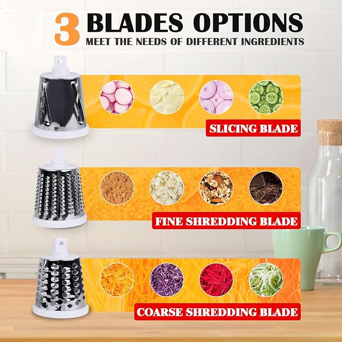 Rotary Cheese Grater Hand Crank, 3 in 1 Blades Vegetable Slicer Cheese Shredder for Vegetable, Nuts, Chocolate, Potato, Practical Kitchen Gadgets