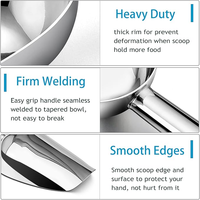 P&P CHEF Food Ice Scoop, Stainless Steel Scoop, Metal Candy Popcorn Flour Utility Scooper for Wedding Party Bar Kitchen Bath, Heavy Duty & Dishwasher Safe, (8oz, 2Pcs)