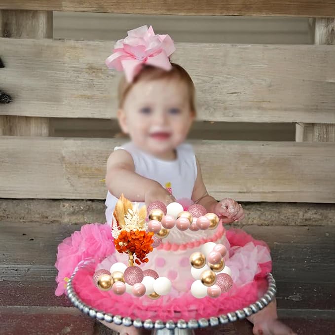 Gyufise 21 Pack Flower Boho Cake Topper Ball Cake Decorations Palm Leaves Plants Cake Decor for Girl Bohemian Princess Theme Wedding Baby Shower Birthday Party Supplies Rose Gold