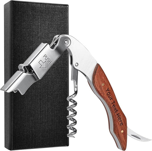 Wine Opener, Wine key, Corkscrew, Personalized Custom Wine Bottle Opener w/Foil Cutter and Cap Remover for Servers, Bartenders, Waiters, Sommelier, Wine lover - Classic Rosewood