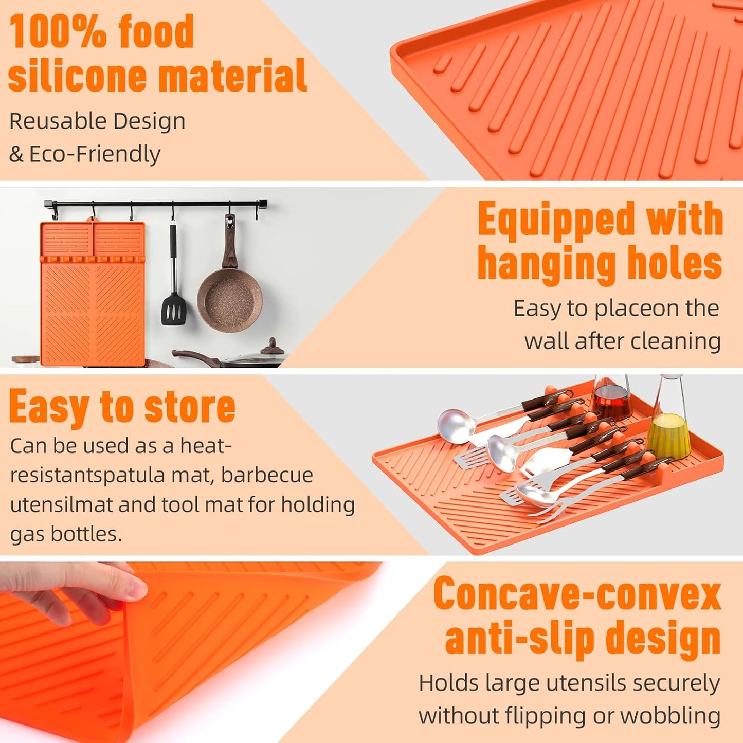 Silicone Grill Mat Compatible with Blackstone, Silicone Griddle Tools Mat with Drip Pad, Spatula Mat for Outdoor Grill Kitchen Counter (Orange)