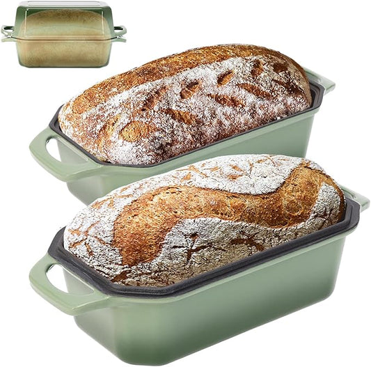 Bread Pan Cast Iron Loaf Pan with Lid 9x5 Inch Bread Loaf Pan for Baking Bread Enameled Cast Iron Sourdough Bread Pan