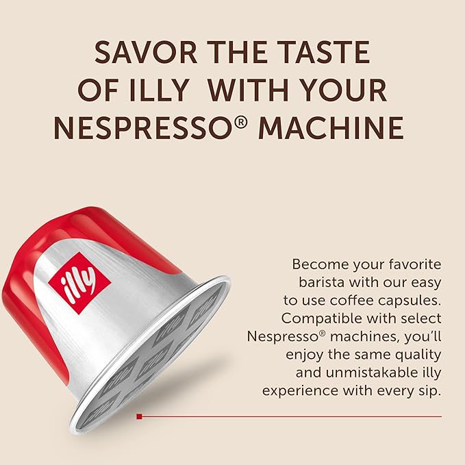 illy Aluminum Espresso Capsules - Compatible with Nespresso Machines - Classico Medium Roast Coffee- Mild&Balanced-Notes of Caramel,Orange Blossom&Jasmine Single Serve Capsules - 10 Count (Pack of 5)