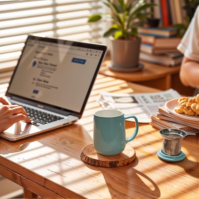 Sweese 20 OZ Porcelain Tea Mug with Infuser and Lid, Loose Leaf Tea Cup, Gifts for Tea Lover - Turquoise