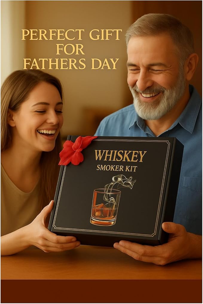 Whiskey Smoker Kit with Torch – 6 Wood Chip Flavors & 2 Glasses – Cocktail Smoker Infuser Set for Old Fashioned and Bourbon– Birthday Gifts for Men, Dad, Husband and Boyfriend(Butane Not Included)