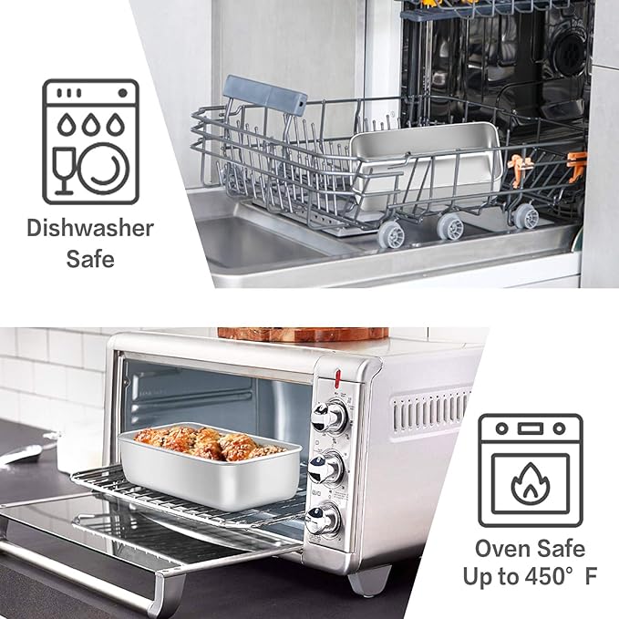 E-far Loaf Pan for Baking Bread, 9 x 5 Inch Stainless Steel Baking Loaf Pans, Metal Bakeware for Bread Meatloaf Cake Brownies, Healthy & Non Toxic, Easy Release & Dishwasher Safe - Set of 3