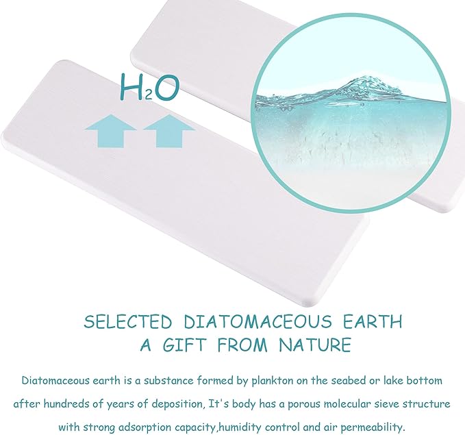 2 Pcs Water Absorbing Stone Trays, Kitchen/Bathroom Sink Soap Dish, Diatomite Tray Used for Hand Soap & Cosmetic Bottles in The Modern Home, 3.2" W x 10.2" L, White