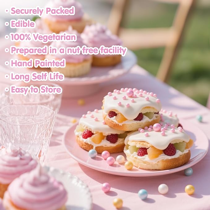 Pink Pearl Sprinkles for Cake Decorating,Edible Sugar Pearls for Baking,Mix Size,Mother's Day Cake Topper,Cupcake Cookie Decorating,Ice Cream Dessert Decorations,Valentines Birthday Christmas Supplies (130g/4.58oz)