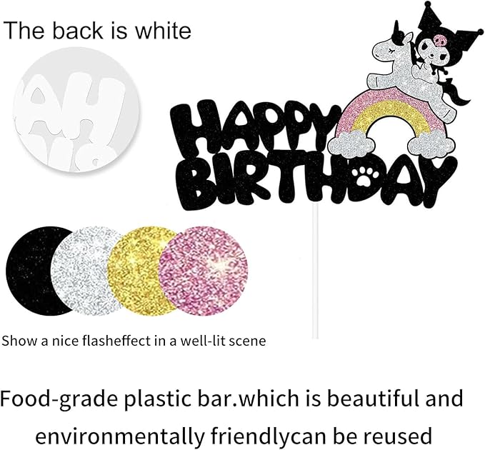 Cute Cake Decorations, Cake Topper, Cartoon Birthday Party Decorations (Black)