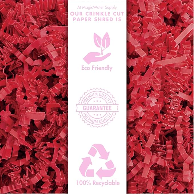 MagicWater Crinkle Cut Paper for Gift Baskets - 2LB - Red - Perfect for Shredded Paper Filler, Basket Filler, Gift Boxes, Bridesmaid Gifts, Halloween Stuffers & More – Ideal for All Occasions
