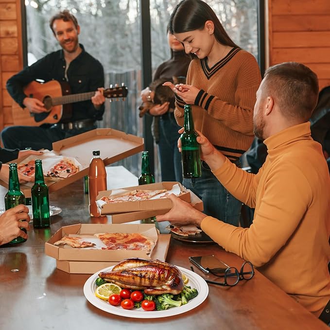 WELLIFE 100% Compostable Oval Paper Plates 12 Inch, 125-Pack Heavy Duty Paper Plates Bulk,Biodegradable Bagasse,Eco-Friendly Disposable Dinner Plate for BBQ,Picnic,Party (BPI Certified,Microwaveable)