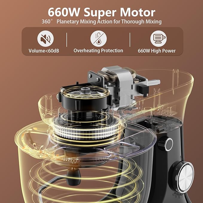 Electric Stand Mixer,10 Speeds Tilt-Head Food Mixer, 3-IN-1 Kitchen Mixer for Daily Cooks with Dishwasher-Safe 6QT Bowl,Dough Hook, Beater, Whisk (Onyx Black)