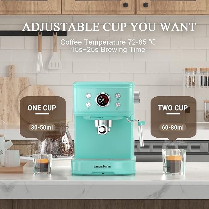 Espresso Machine Latte Coffee Makers 20 Bar, 2 IN 1 Professional Cappuccino Machine and Milk Frother Steam Wand Compatible for NS Original Capsules for Home Brewing - Blue