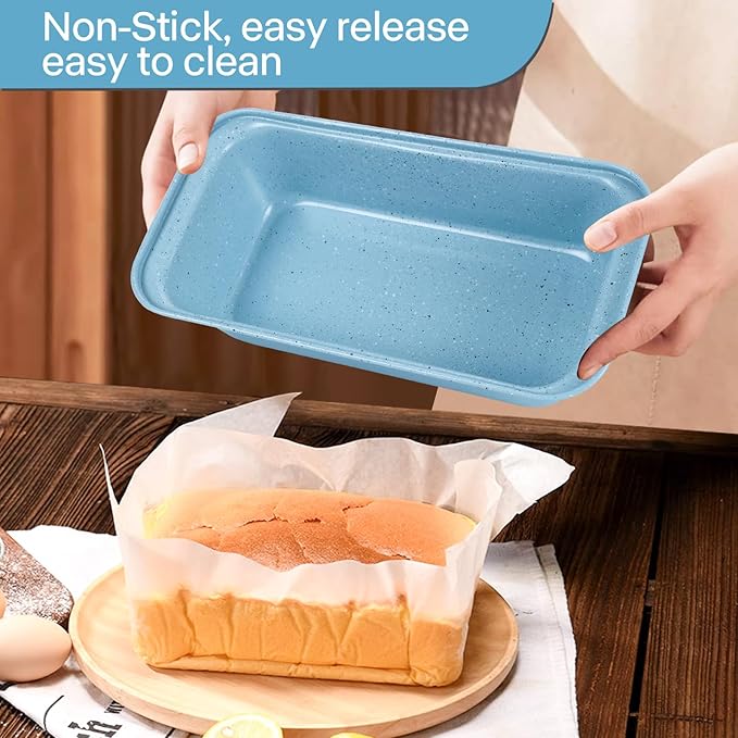 6-Pieces Baking Pans Set Nonstick, Bakeware Sets Stackable, Carbon Steel Oven Baking Set Easy to Use, Unique Blue Baking Sheet Set for Kitchen
