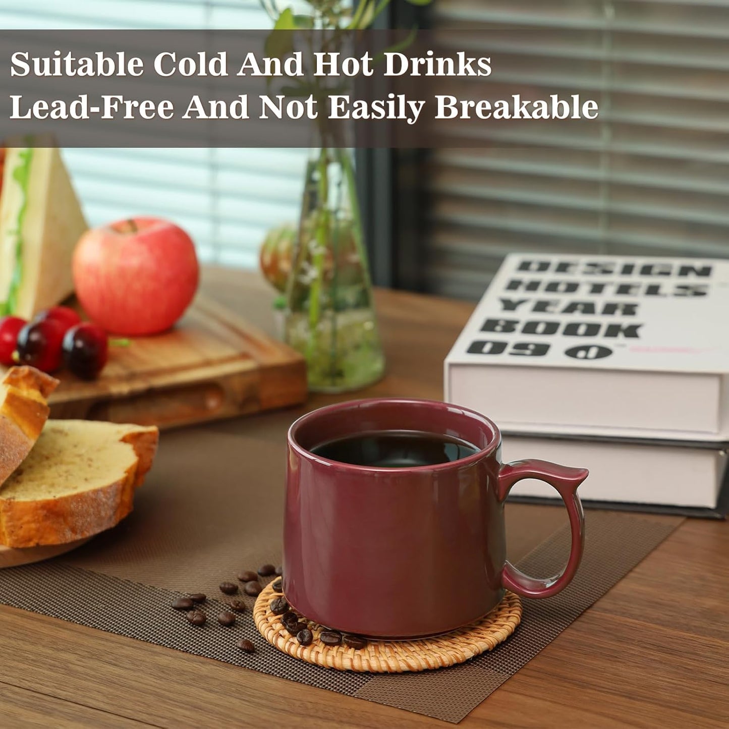 19 oz Large Coffee Mugs Set of 4, Stackable Ceramic Coffee Mugs with Large Handles for Coffee, Latte, Cappuccino, Milk, Dishwasher & Microwave Safe, Ideal for Men, Women, Dads and Moms (Red)