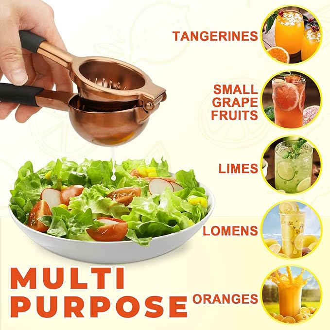 Lemon Squeezer,304 Stainless Steel Citrus Press Juicer,Non-Slip Grip Design Manual Juicer,Heavy Duty Manual Citrus Press Juicer & Lime Squeezer-Rose Gold & Red