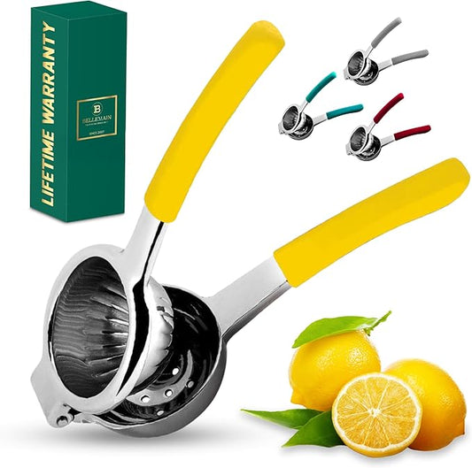 Bellemain Citrus Juicer | Metal Lemon Squeezer | Lime and Lemon Juicer Stainless Steel with Silicone Handles | Manual Juicer, Citrus Squeezer, Hand Held Juicer | Bar Juicer for Bartender (Yellow)
