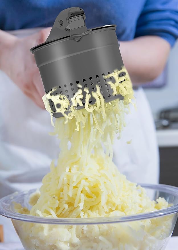 Large 15oz Potato Ricer Masher, Heavy Duty Stainless Steel Potato Masher with Ergonomic Handle, Masher and Ricer Kitchen Tool for Mashed Potatoes, Noodle Maker, Black