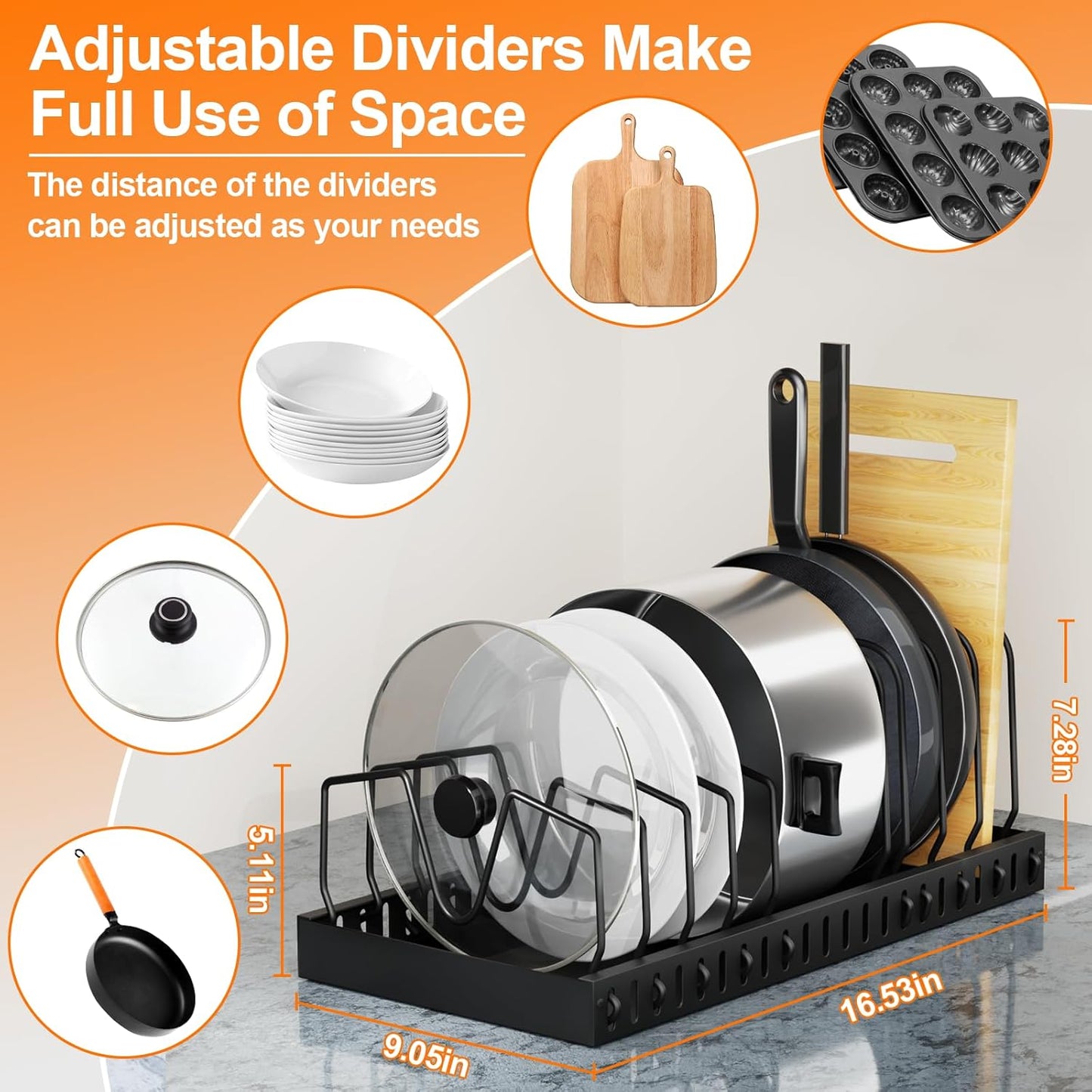 FLSEPAMB Pots and Pans Organizer for under Cabinet 2 Pack 10-Tier Pot Pull Out Cabinet Organizer Sliding Pot, Cabinet Pull Out Shelves with Two Types of Shelves for Pots, Lids, Bottles and Pans