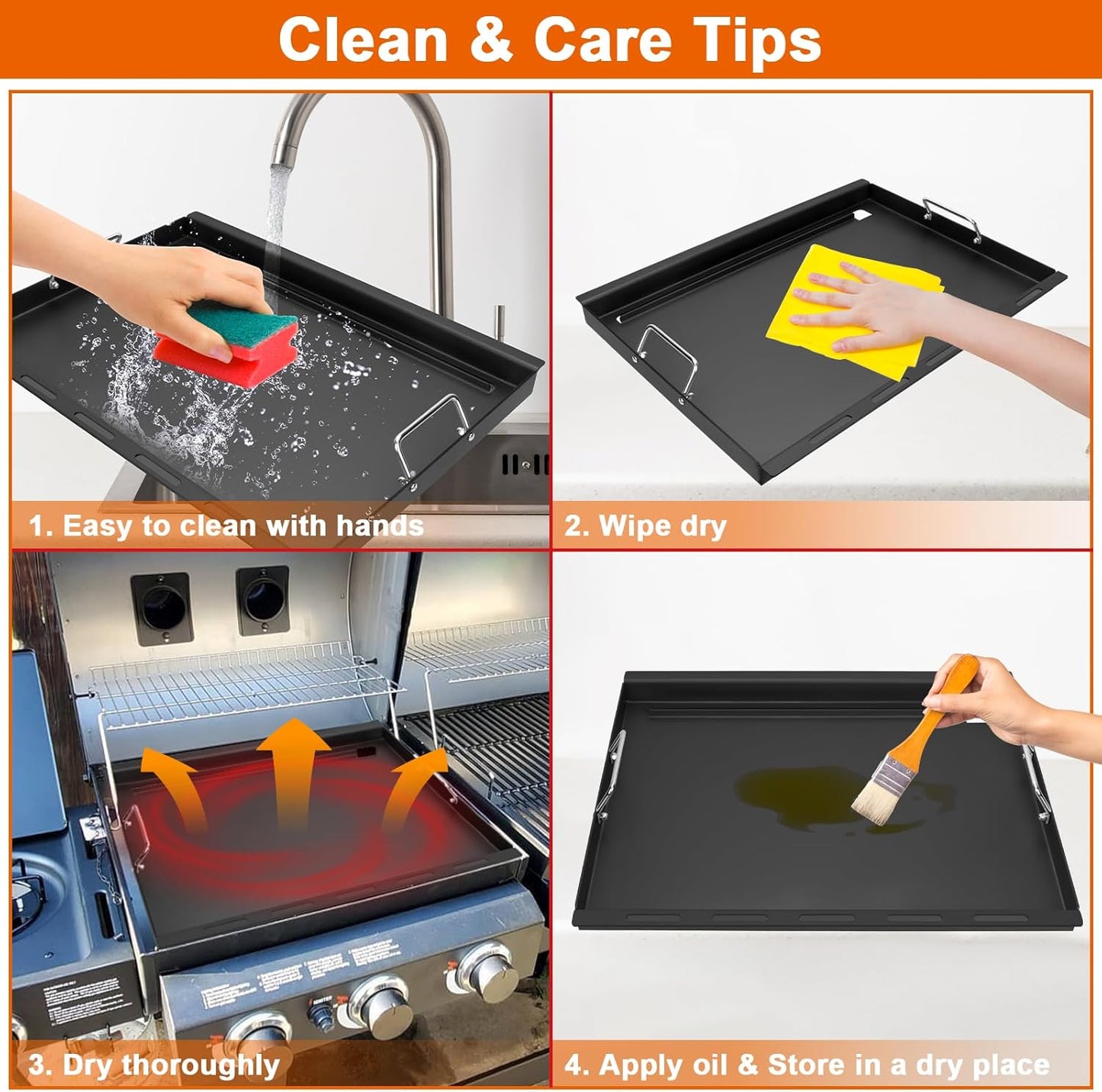 Full-Size Griddle Insert for Char-Griller 5050 3001 5650 3008 3030 3725, Flat Top Griddle with Handles for Chargriller Charcoal Grills, Cooking Griddles for Chargriller with 2 Pcs Fire Grate Hangers