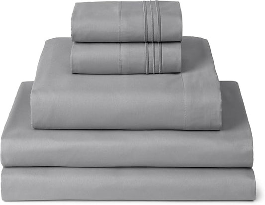 Mellanni Split King Sheets Set - 5 PC Iconic Collection Bedding - Hotel Luxury, Extra Soft, Cooling Bed Sheets - Wrinkle, Fade, Stain Resistant (Split King, Light Gray)