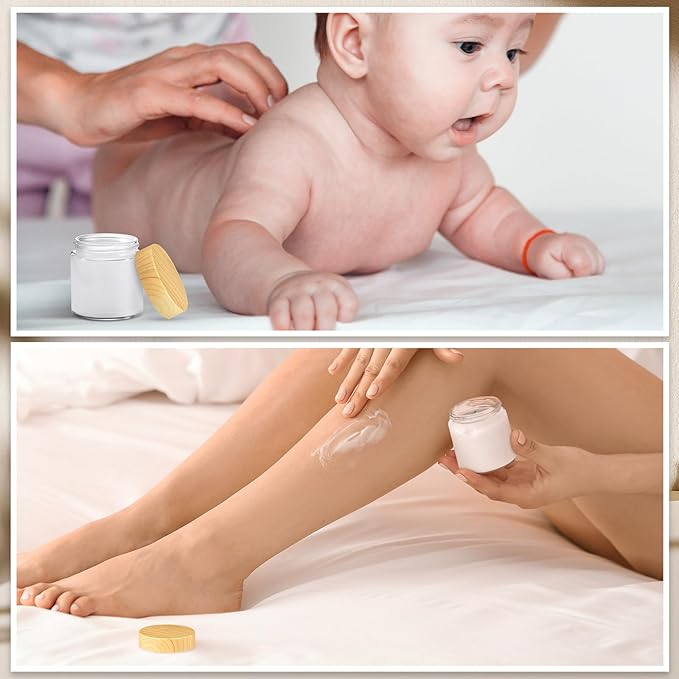 Norme 64 Pcs 4 oz Glass Jars with Lids Empty Small Glass Containers and Inner Liners Reusable Cosmetic Jars Round Airtight Bottles with Plastic Woodgrain Lids for Travel