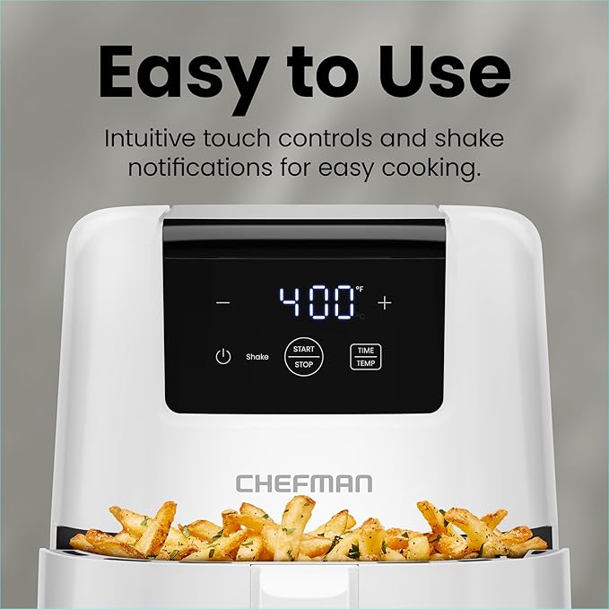 CHEFMAN 2 Qt Mini Air Fryer – Digital Space-Saving Compact Air Fryer with Nonstick and Dishwasher Safe Basket, Quick & Easy Meals in Minutes, Features Digital Timer and Shake Reminder – White