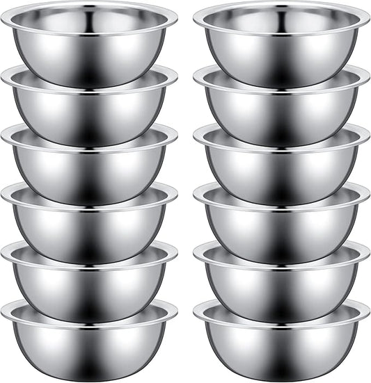Pinkunn Set of 12 Stainless Steel Mixing Bowls, Nesting Metal Prep Salad Bowl Bulk Kitchen Large Reusable Baking Food Container for Hotel Restaurant Home Cooking, Silver(11 x 3.54 Inch)