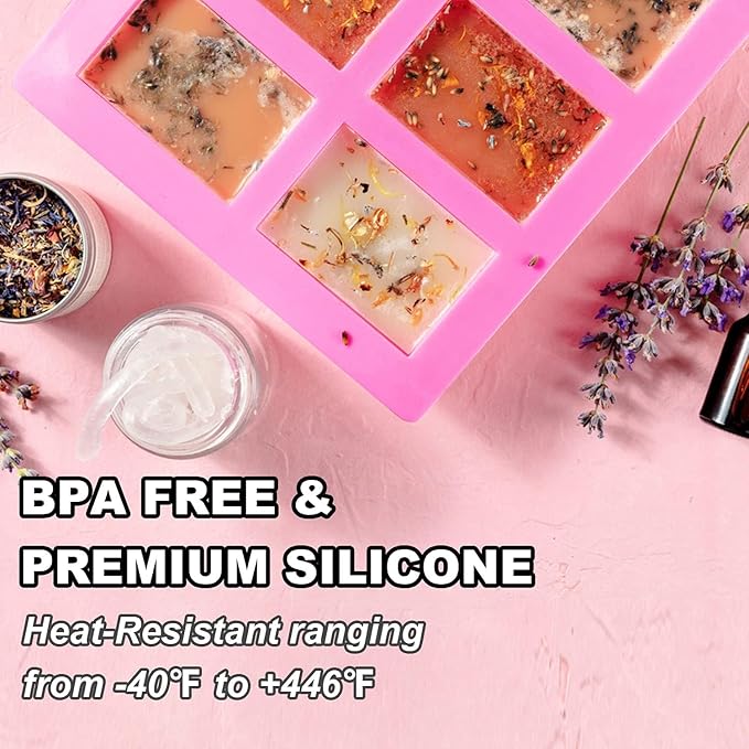 4 Pack Silicone Soap Molds, 6 Cavities Rectangle Silicone Soap Mold, Great for Homemade Craft Soap Bar Mold, DIY Chocolate Molds, Cake Molds & Ice Cube Trays - Just Pop Out (Purple & Pink)