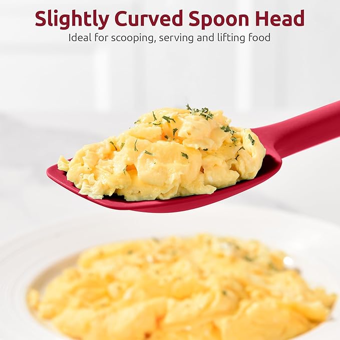 U-Taste Extra-Long 600ºF Heat Resistant Spatula Spoon: 14" Silicone Spoonula Cooking Utensils for Kitchen Use, Non-Stick Scoop Scraper with Soft Edge & Firm Core for Baking, Mixing, Serving (Red)