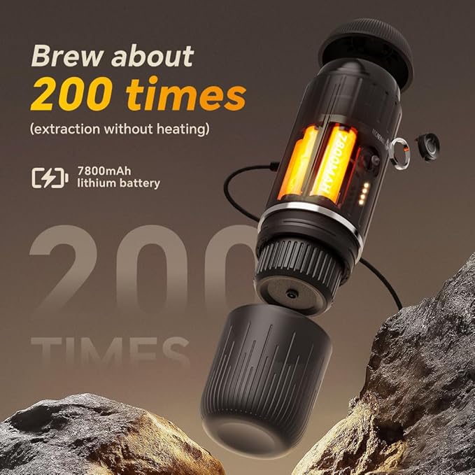 Portable Coffee Maker Travel Espresso Machine 120W Red Color, 19 Bar Pressure 7500mAh Rechargeable Battery Version Portable On the Go for Camping, Driving, Home and Office Travelling