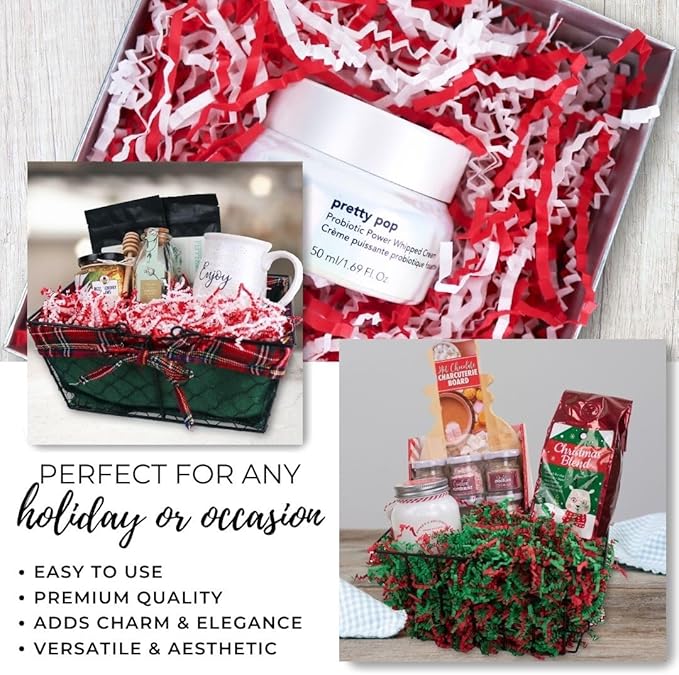 MagicWater Crinkle Cut Paper for Gift Baskets - 2LB - Red & White - Perfect for Shredded Paper Filler, Basket Filler, Gift Boxes, Bridesmaid Gifts, Halloween Stuffers & More – Ideal for All Occasions