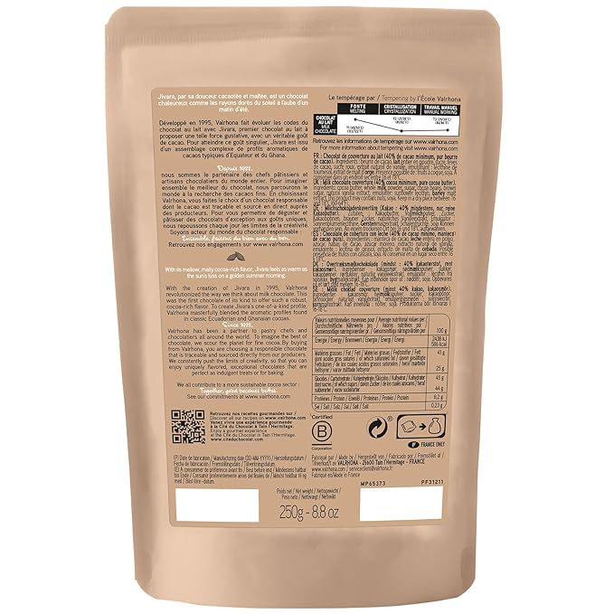 Valrhona Premium Baking Chocolate Discs (Feves), Creamy JIVARA 40% w/Hints of Vanilla and Malt, and Milk Chocolate IVOIRE 35% w/Hints of Vanilla & Warm Milk, For Cookies, Cakes, and more