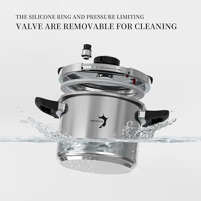 TIBORANG 8.5 QT Stainless Steel Pressure Cooker, [Multi-Cooker for Gas & Induction Stove] [Saves 70% Cooking Time] [One-Hand Operation], Family Size for 3-5 People, Olla de Presion