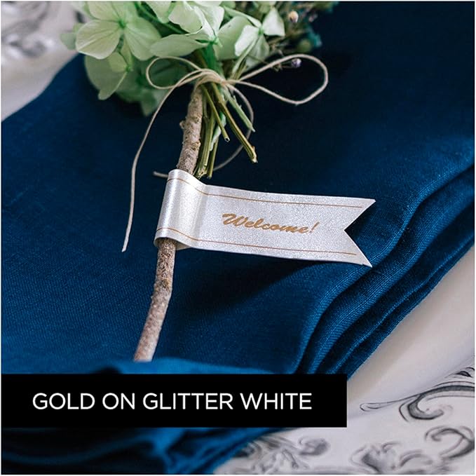 Brother P-touch TZe-PR234 Gold Print on Premium Glitter White Laminated Tape 12mm (0.47”) wide x 8m (26.2’) long, TZEPR234