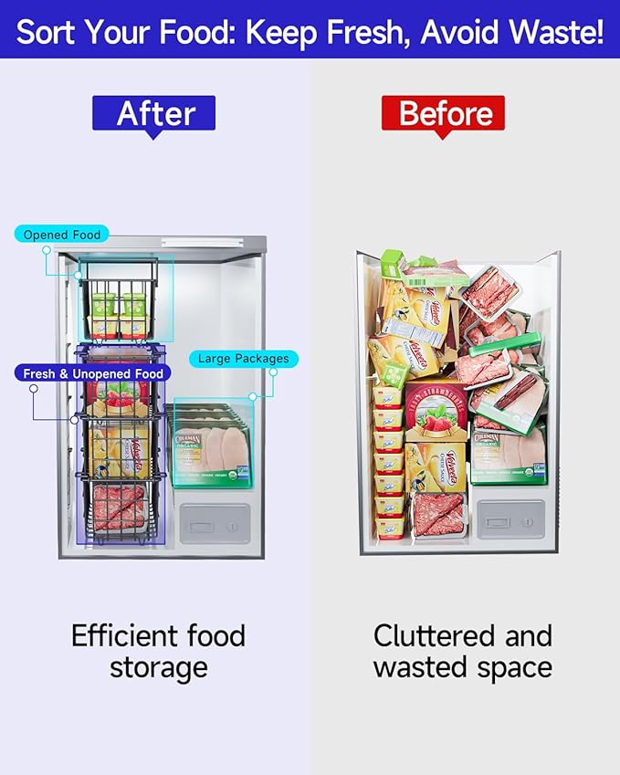 Stackable Freezer Organizer - Expandable Bin*1 + Stackable Bins*3 for Chest & Upright Freezers